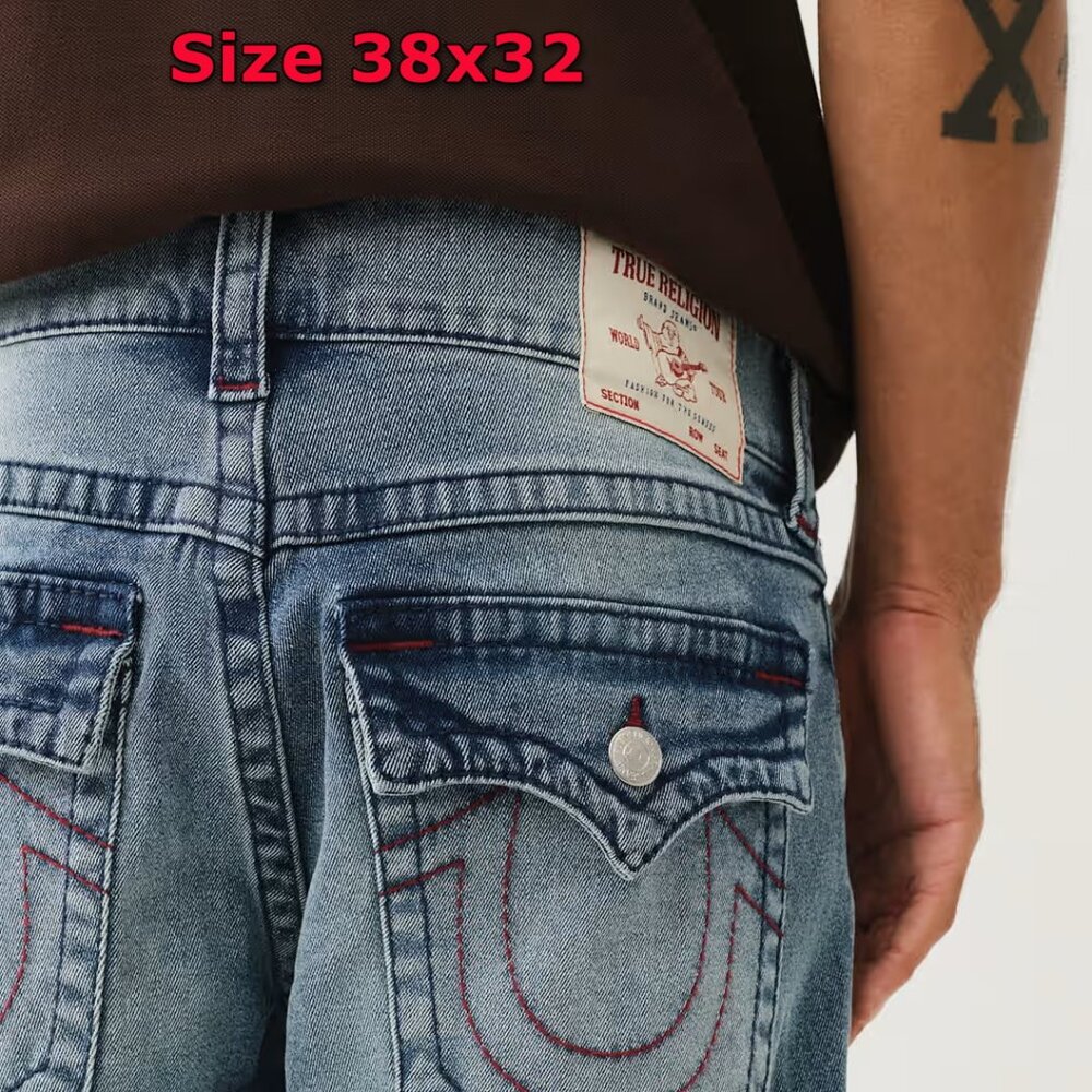 $159 NWT Mens True Religion Size 38x32 Color Medium Tidal Wash ROCCO SKINNY JEAN